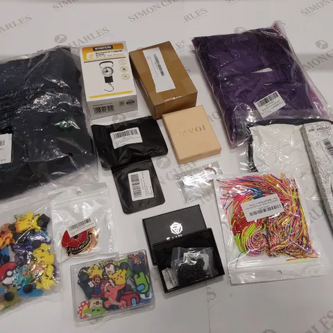 15 BRAND NEW ITEMS TO INCLUDE: BLACK LEGGINGS, MECHANICAL LUGGAGE SCALES, ANXIETY RINGS, PURPLE LINGERIE
