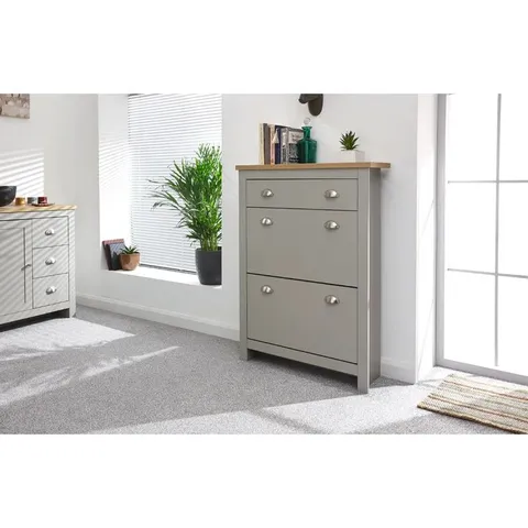 BOXED 12 PAIR SHOE STORAGE CABINET GREY