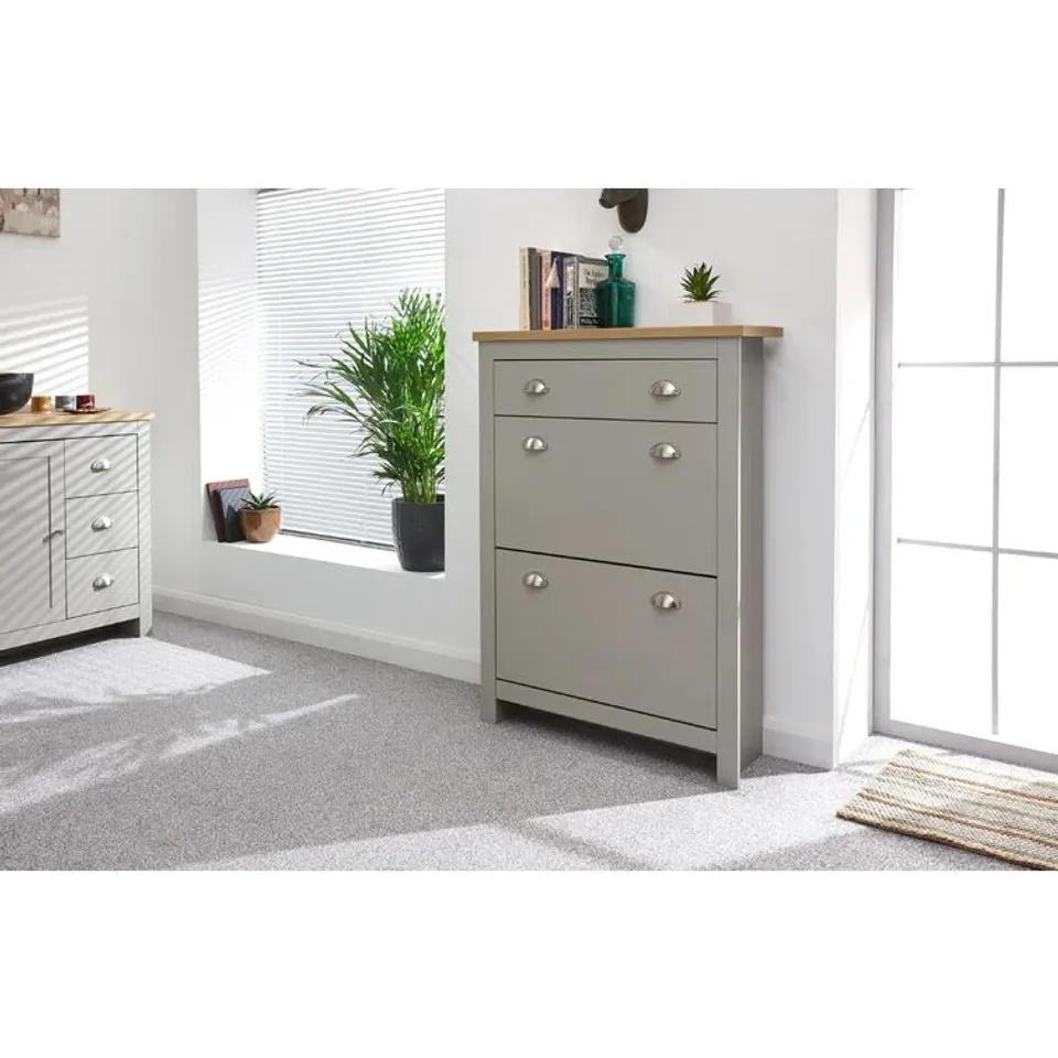 BOXED 12 PAIR SHOE STORAGE CABINET GREY (1 BOX)