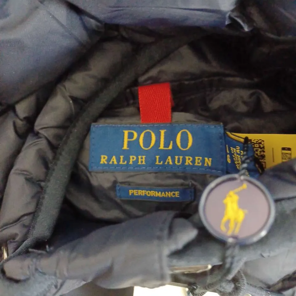 POLO RALPH LAUREN PERFORMANCE NAVY PADDED JACKET WITH HOOD - LARGE