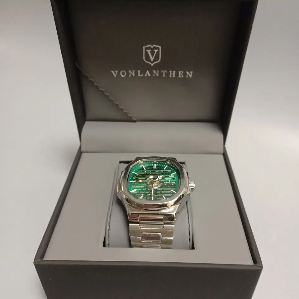 MENS VONLANTHEN AUTOMATIC WATCH – SKELETON DIAL – STAINLESS STEEL STRAP – GLASS EXHIBITION BACK CASE