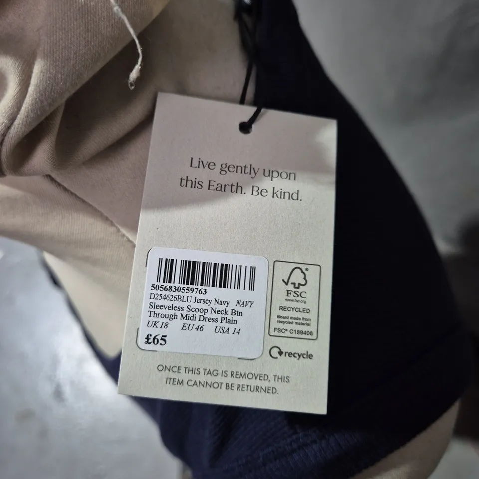 NOBODY'S CHILD SLEEVELESS BUTTON-THROUGH DRESS – NAVY, UK 18