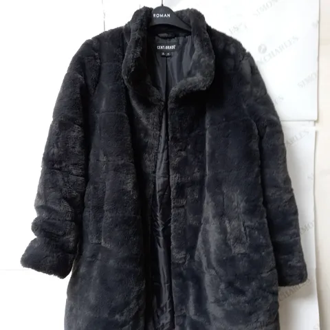 CENTIGRADE LONG LINE FAUX FUR COAT IN SLATE SIZE MEDIUM 