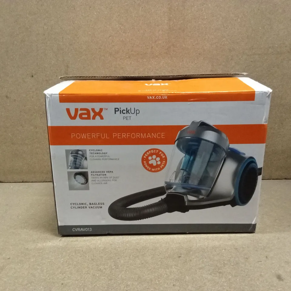 BOXED VAX CYCLONIC PET PICKUP, BAGLESS CYLINDER VACUUM CLEANER - CVRAV013