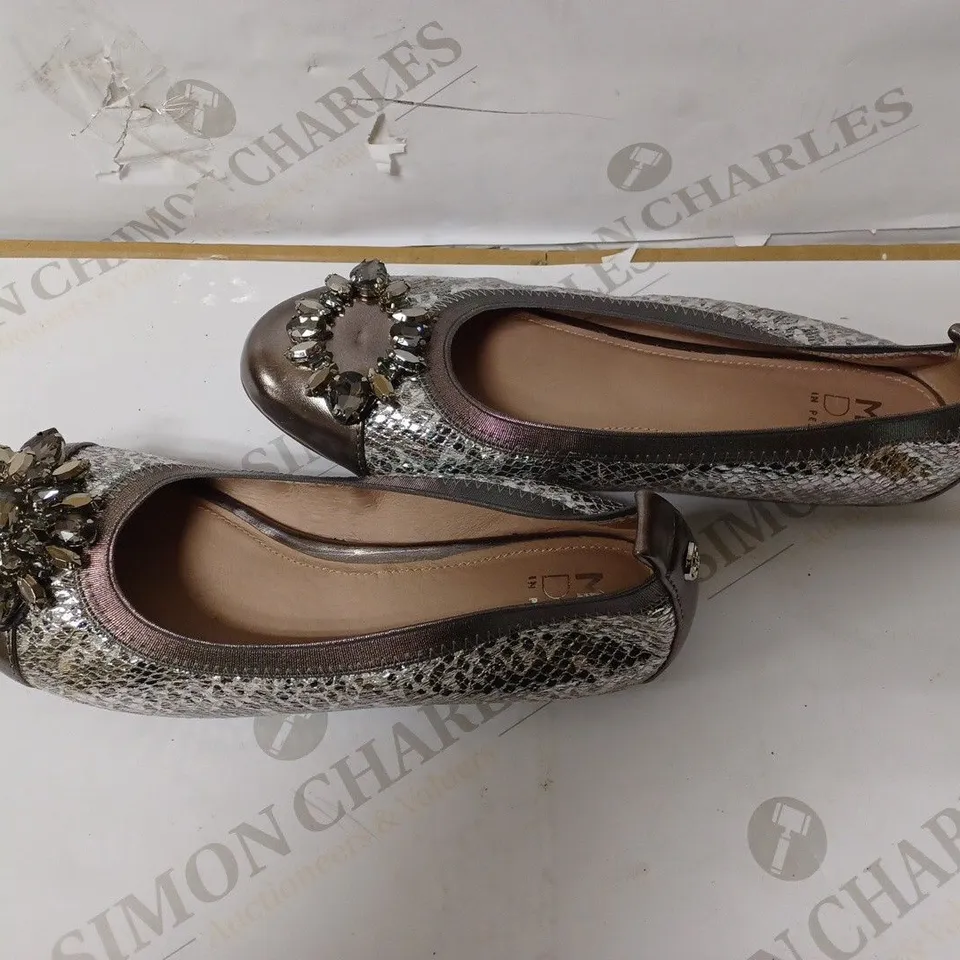 MODA IN PELLE FIZZI FAUX JEWEL TRIM BALLERINA SHOES, PEWTER/SNAKE, UK 7