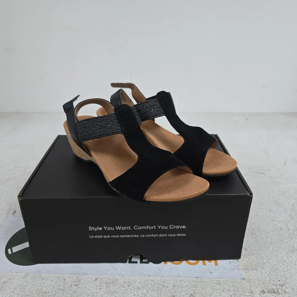 VIONIC WOMEN'S BLACK STRAPPY CORK WEDGE SANDALS SIZE 7 BOXED