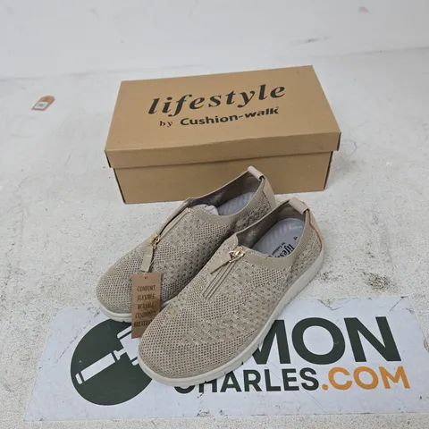 CUSHION-WALK LIFESTYLE RUTH BEIGE KNIT SLIP-ON SHOES – UK 4
