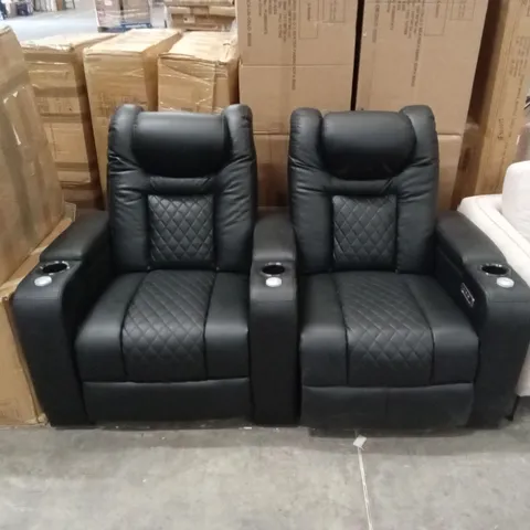 DESIGNER BLACK FAUX LEATHER CINEMA STYLE 2 SEATER RECLINER SOFA WITH CUPHOLDERS