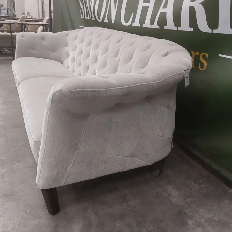 QUALITY DANETTI LUXE LARGE 3 SEATER LIGHT GREY FABRIC CHESTERFIELD SOFA