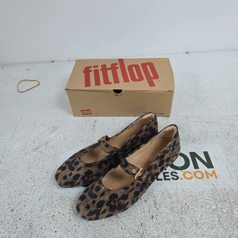 FITFLOP DELICATO LEOPARD SUEDE MARY JANE SHOES – UK 7