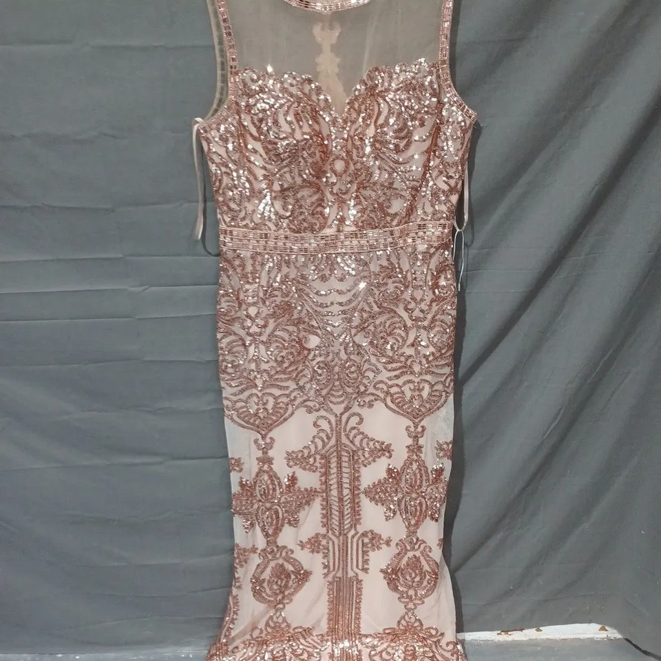 PROM FROCKS MESH SEQUIN DETAIL DRESS IN NUDE - SIZE 14
