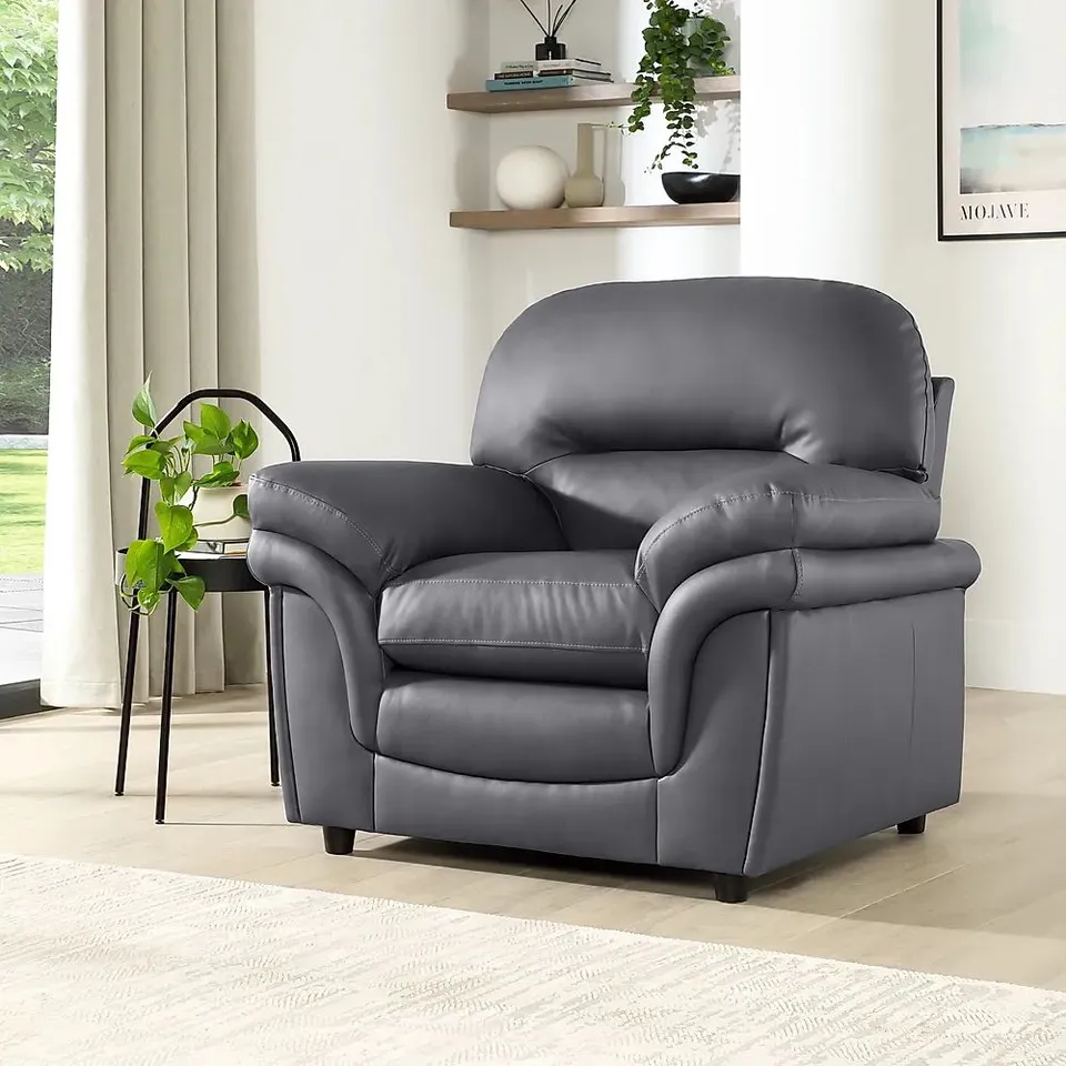 BOXED ANDERSON ARMCHAIR, GREY PREMIUM FAUX LEATHER (1 BOX)