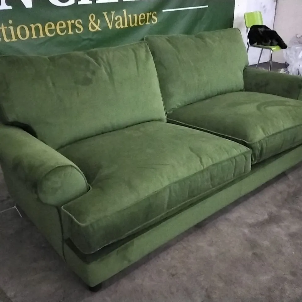 QUALITY DESIGNER LOUNGE CO 4 SEATER SOFA IN MOSS GREEN VELVET
