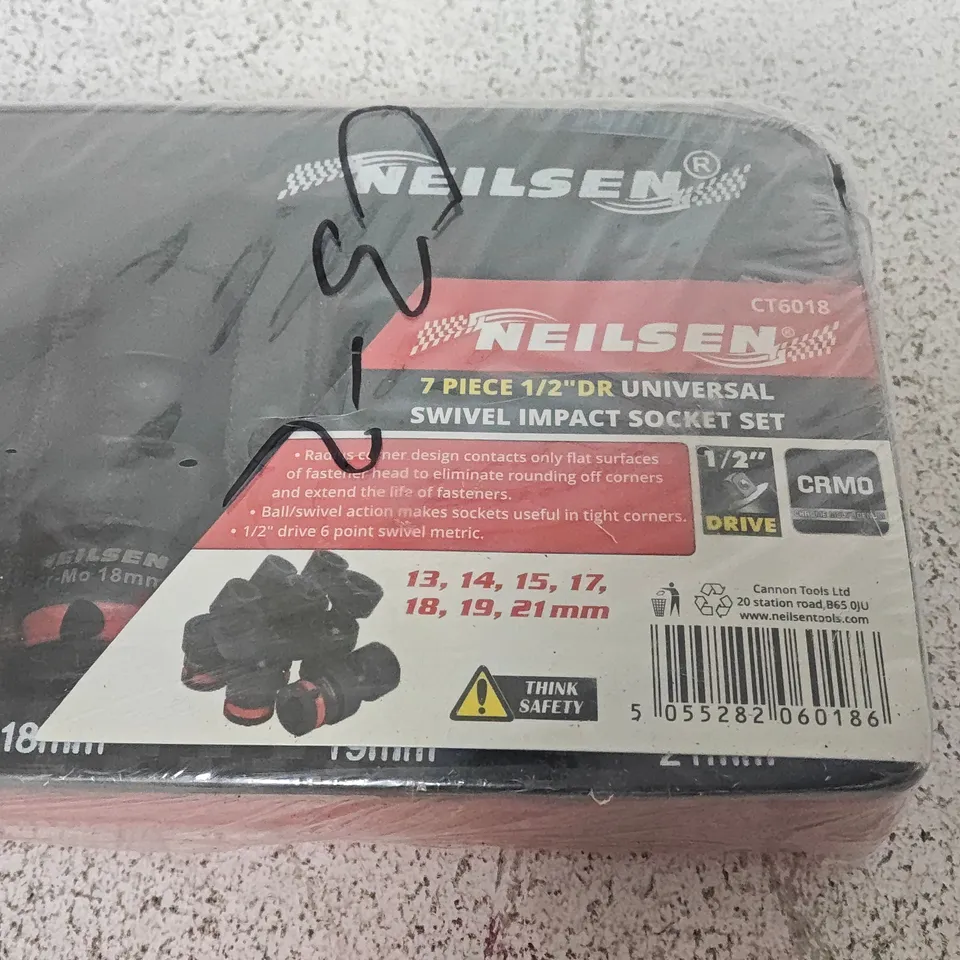 NEILSEN 7-PIECE 1/2" DRIVE SWIVEL IMPACT SOCKET SET (13–18MM) – CT6018