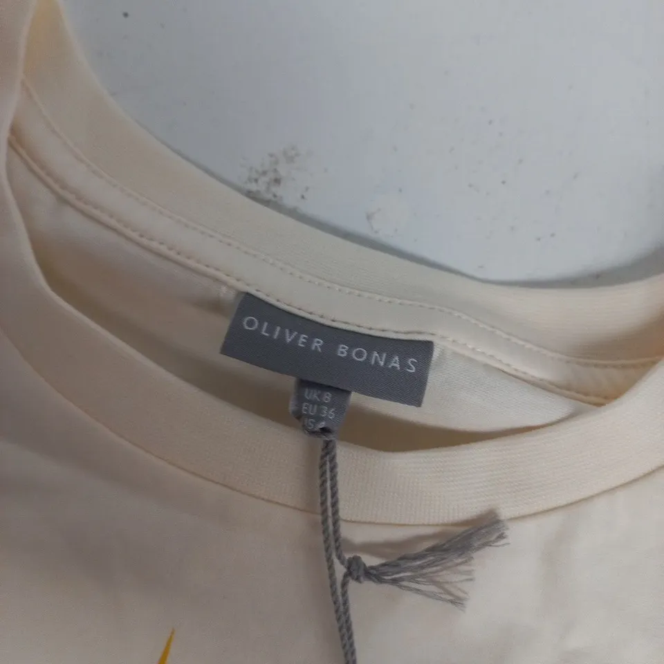 OLIVER BONAS WHITE CHILL AND PEEL ORANGE T-SHIRT IN WHITE - UK 8