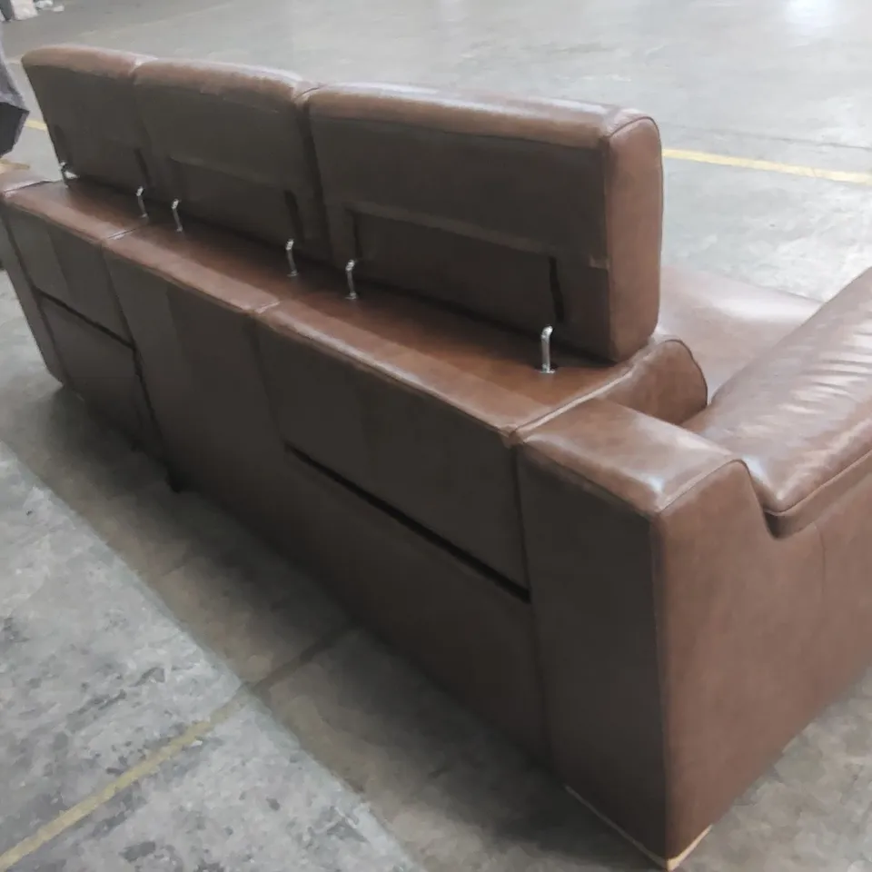QUALITY DESIGNER ITALIAN MADE RICCARDO 3 SEATER ELECTRIC RECLINING LEATHER SOFA - BRANDY