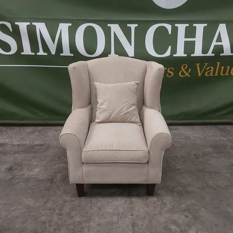 DENTON GRACE CHENILLE FABRIC WING CHAIR - NATURAL 