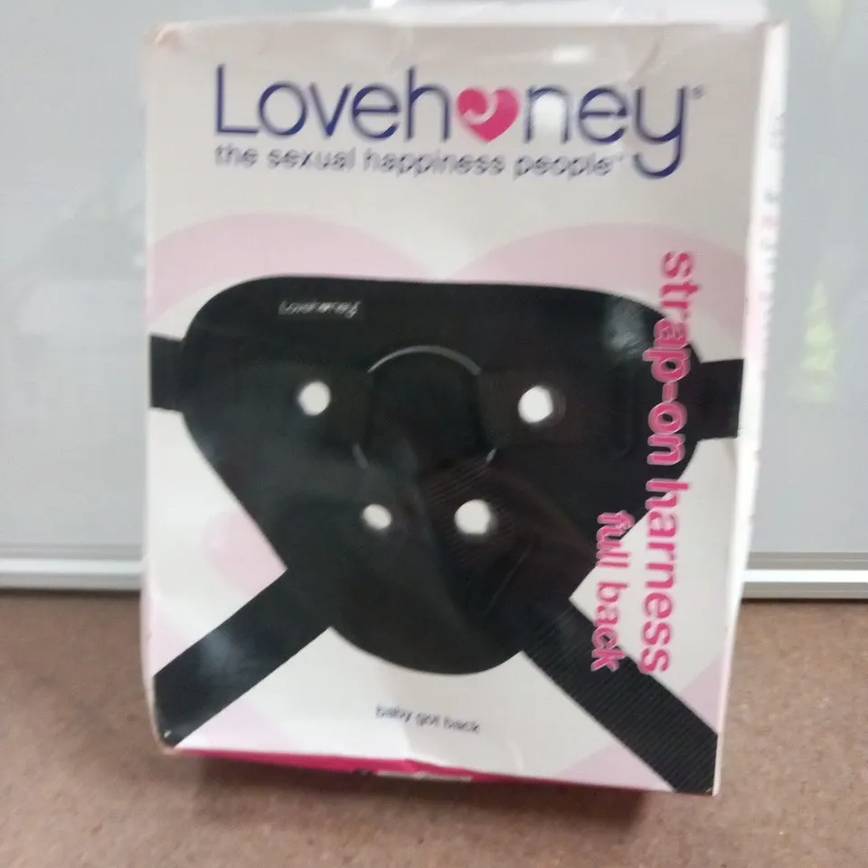 BOXED LOVEHONEY STRAP ON HARNESS FULL BACK