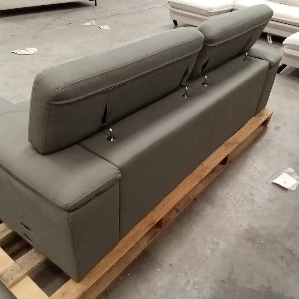 DESIGNER 3 SEATER FAUX LEATHER SOFA - GREY
