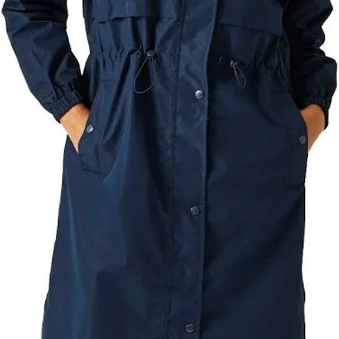 REGATTA WOMENS NERENDA LONGLINE WATERPROOF HOODED JACKET NAVY SIZE 10