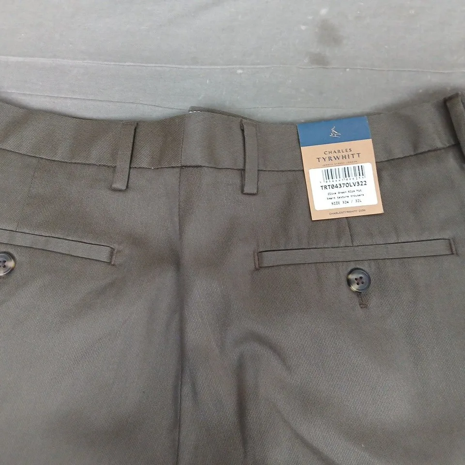 CHARLES TYRWHITT OLIVE GREEN SLIM FIT SMART TEXTURE TROUSERS - 32W 32L