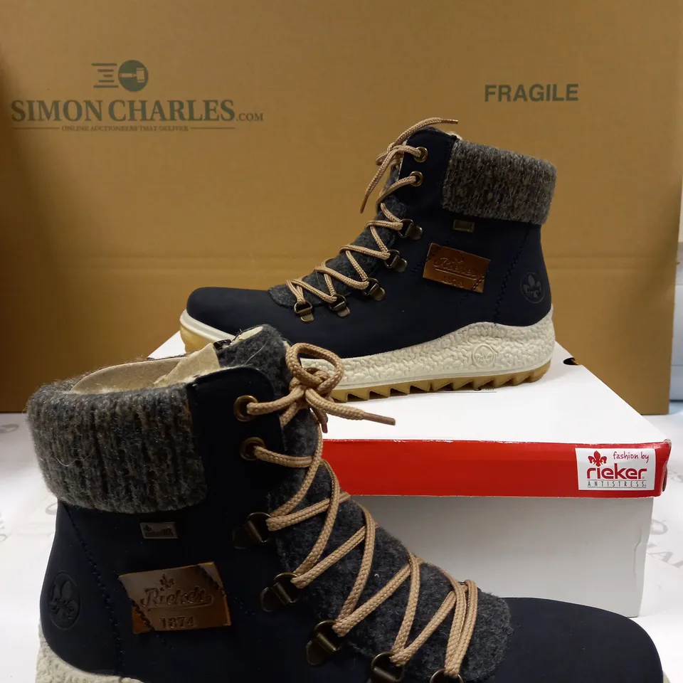RIEKER LACE UP NAVY BOOTS - SIZE 6