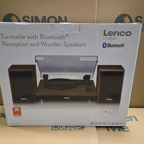 BOXED LENCO LS-100WD BELT DRIVE TURNTABLE WITH WOODEN SPEAKERS