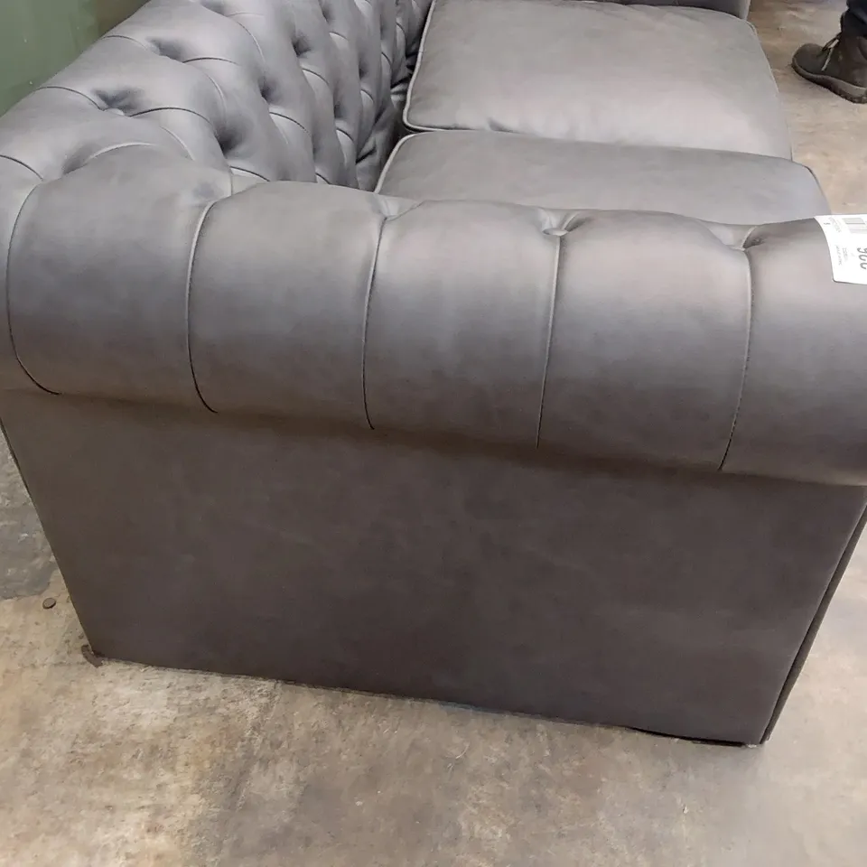DESIGNER TWO SEATER CHESTERFIELD SOFA CHARCOAL LEATHER 