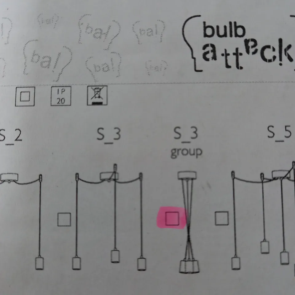 BOXED BULB ATTACK 3 LIGHT CEILING PEDANT LIGHT CERO