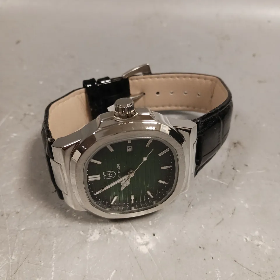 MENS FRANK SCHMIDT WATCH – TEXTURED DIAL WITH DATE – LEATHER STRAP - MODEL: FSL AMBASSADOR