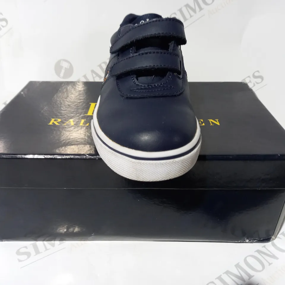 BOXED PAIR OF RALPH LAUREN POLO HANFORD EZ LEATHER KIDS SHOES IN NAVY UK SIZE 12