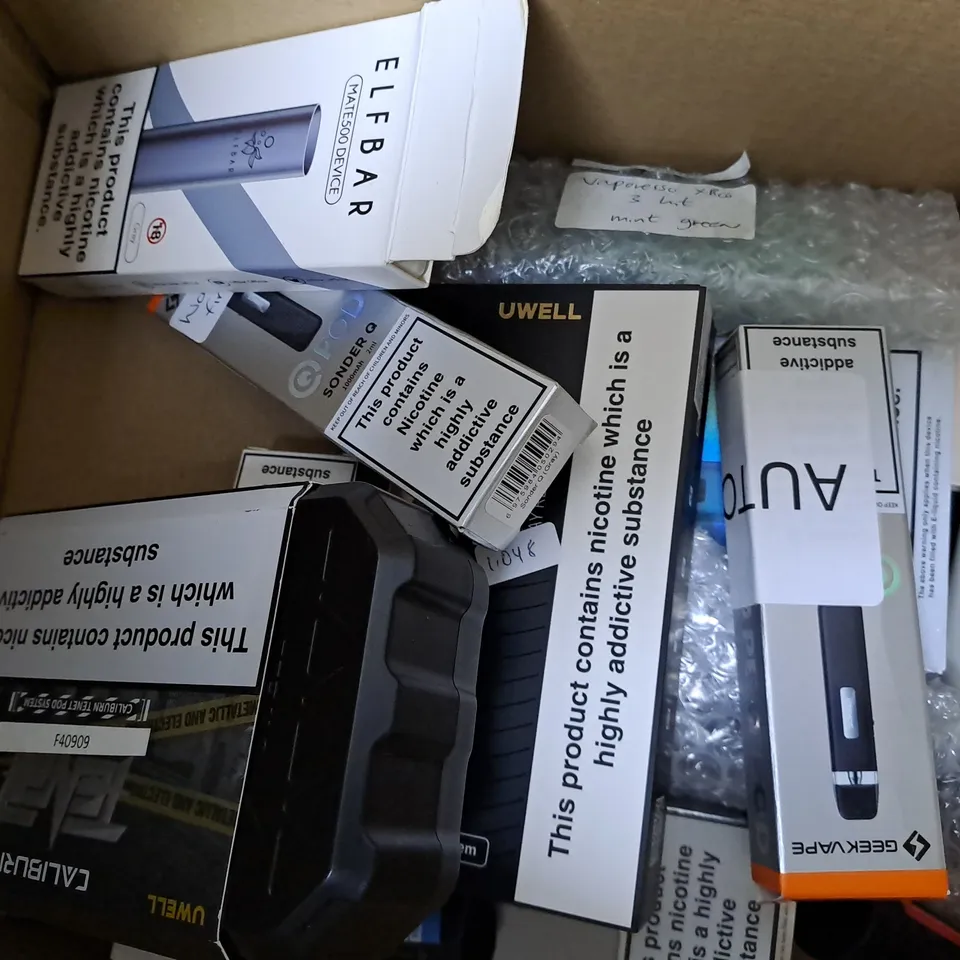APPROXIMATELY 20 ASSORTED E-CIGARETTE PRODUCTS TO INCLUDE INNOKIN ENDURA T20 S, INNOKIN ENDURA T18E, UWELL CALIBURN A3 POD SYSTEM 