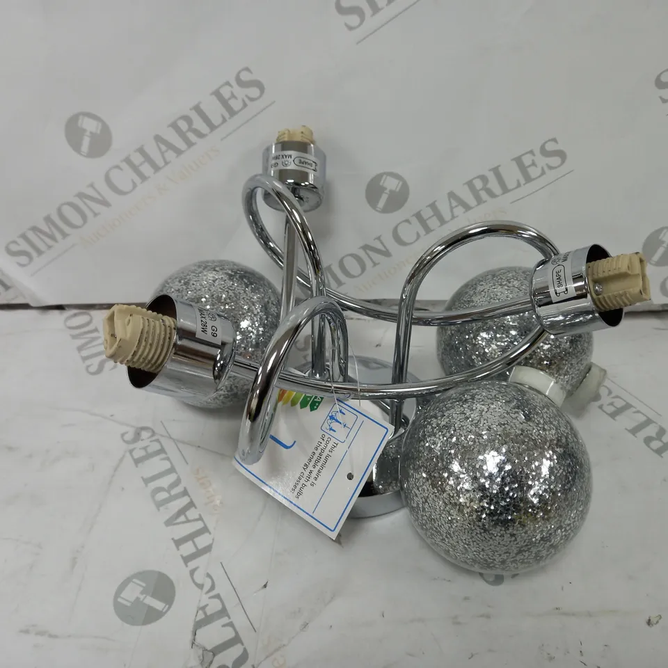 BOXED FIRST CHOICE LIGHTING 3 LIGHT SEMI FLUSH CEILING LIGHT, CHROME GLITTER
