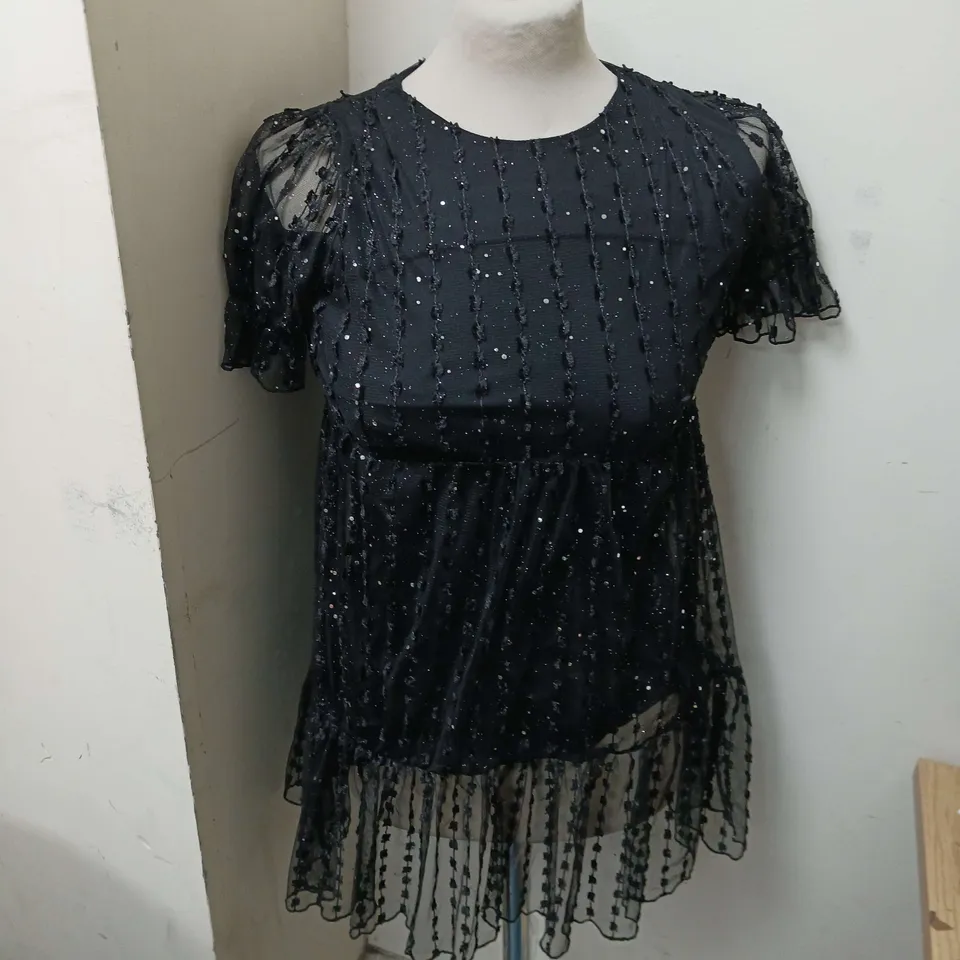 NEXT SEQUIN LACE TOP BLACK