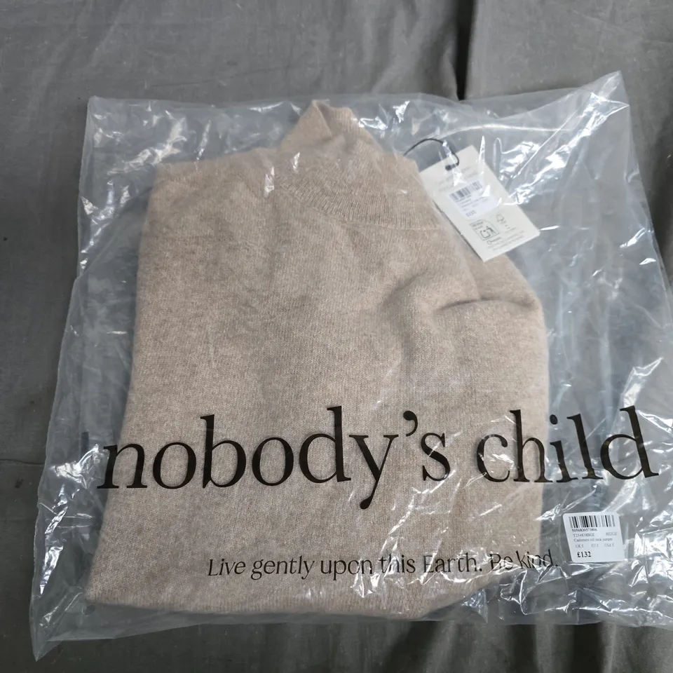 BAGGED NOBODYS CHILD CASHMERE ROLL NECK JUMPER IN BEIGE - UK SMALL
