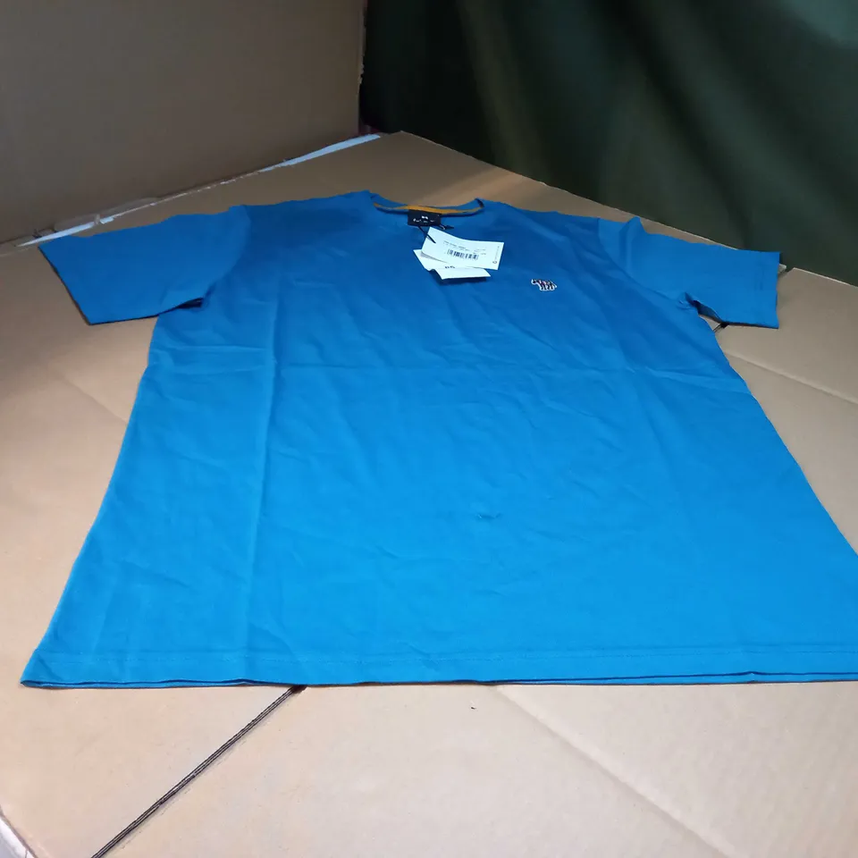 PAUL SMITH TEAL/ZEBRA BADGE CREW NECK TEE - LARGE