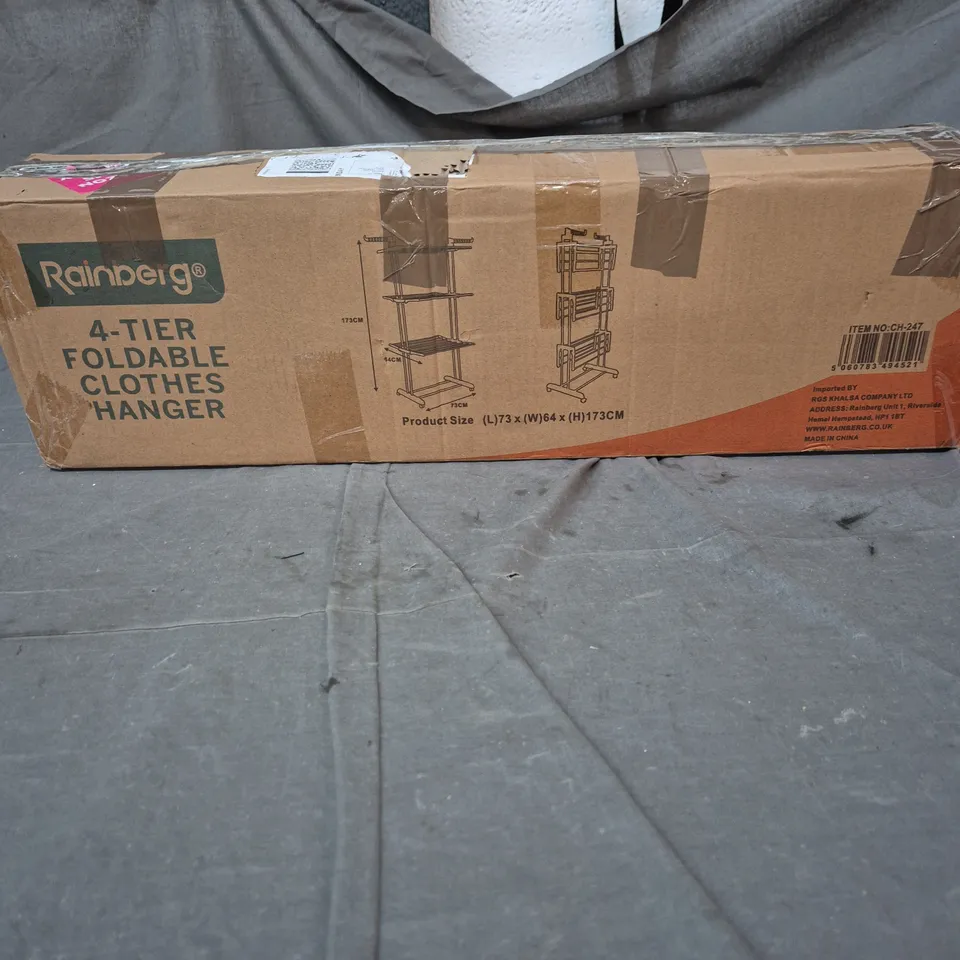 RAINBERG 4-TIER FOLDABLE CLOTHES HANGER – FREE-STANDING CLOTHES RACK (BOXED)