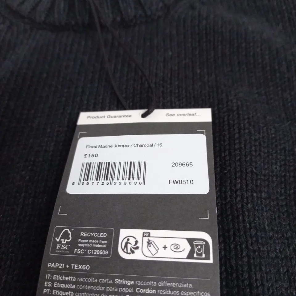 FINISTERRE FLORAL MARINE JUMPER – CHARCOAL, UK 16