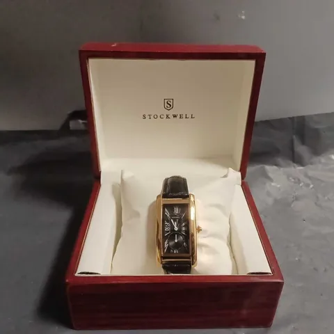 BOXED STOCKWELL WATCH – TEXTURED DIAL WITH SUB DIAL MINUTE HAND – LEATHER STRAP 