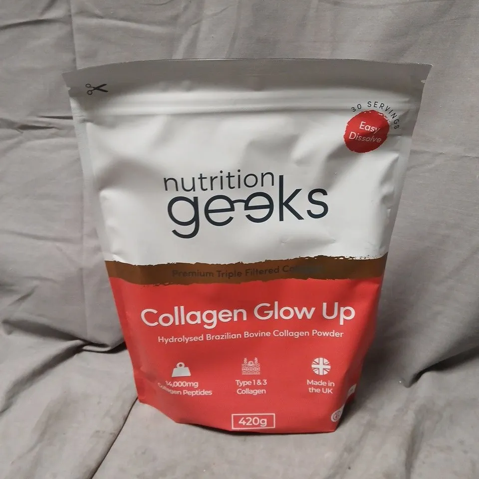 NUTRITION GEEKS COLLAGEN GLOW UP – HYDROLYSED BRAZILIAN BOVINE COLLAGEN POWDER, 420G