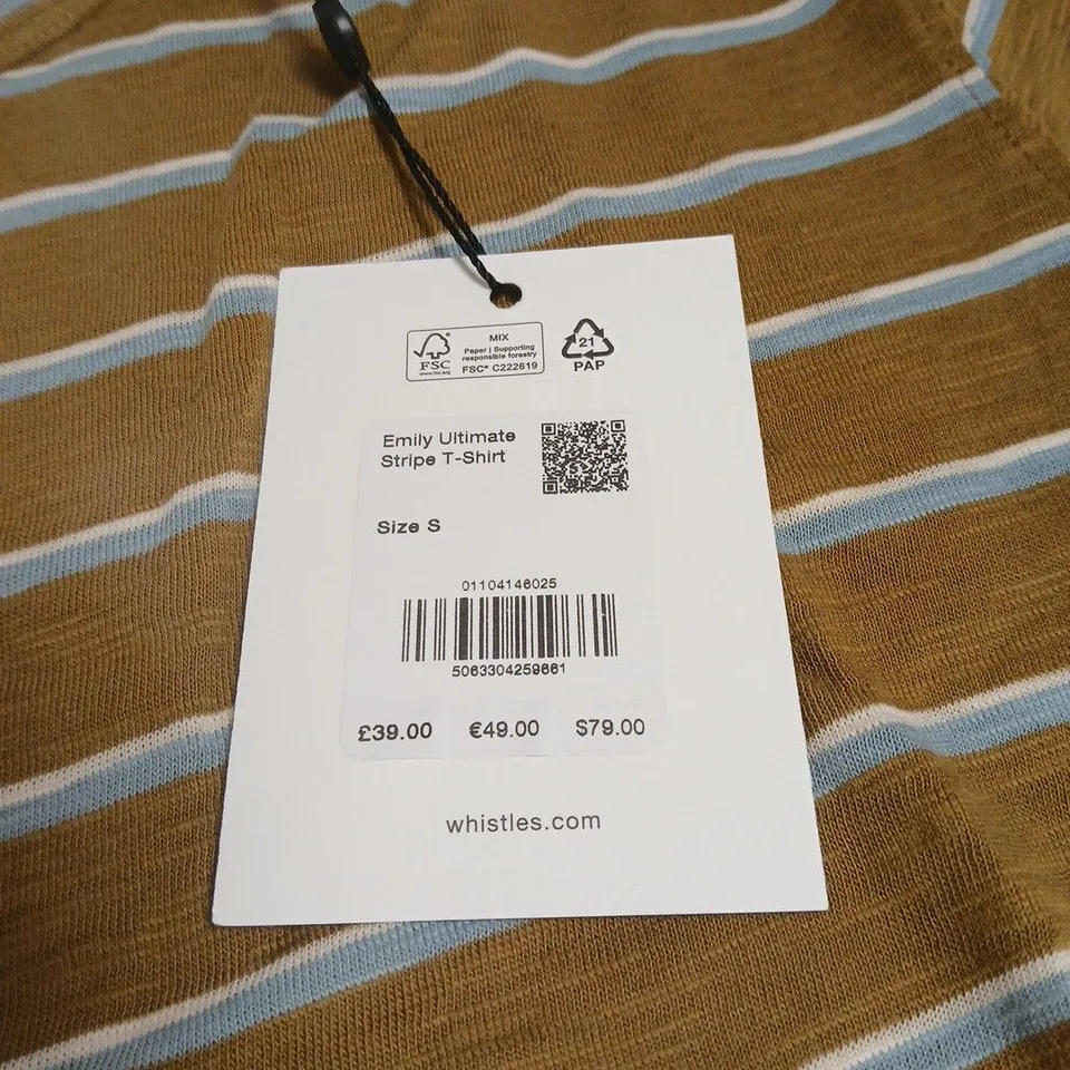 WHISTLES EMILY ULTIMATE STRIPE T SHIRT SMALL TAGGED