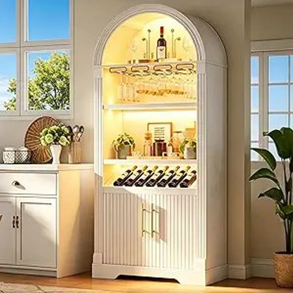 BOXED VLSRKA 71" TALL ARCHED KITCHEN PANTRY CABINET WITH LED LIGHTS - WHITE (1 BOX)
