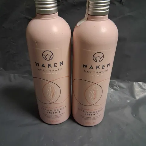 FIVE BOTTLES OF WAKEN MOUTHWASH STRAWBERRY AND MINT 500ML