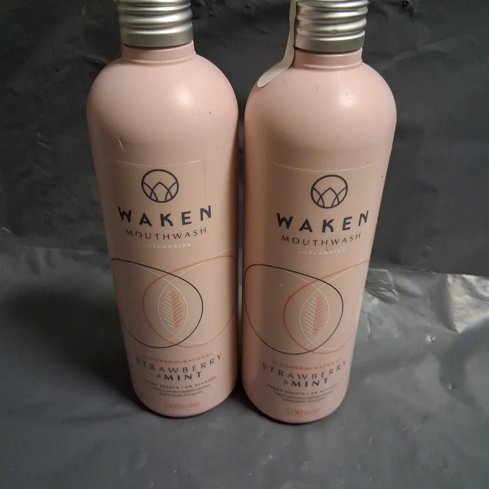 FIVE BOTTLES OF WAKEN MOUTHWASH STRAWBERRY AND MINT 500ML