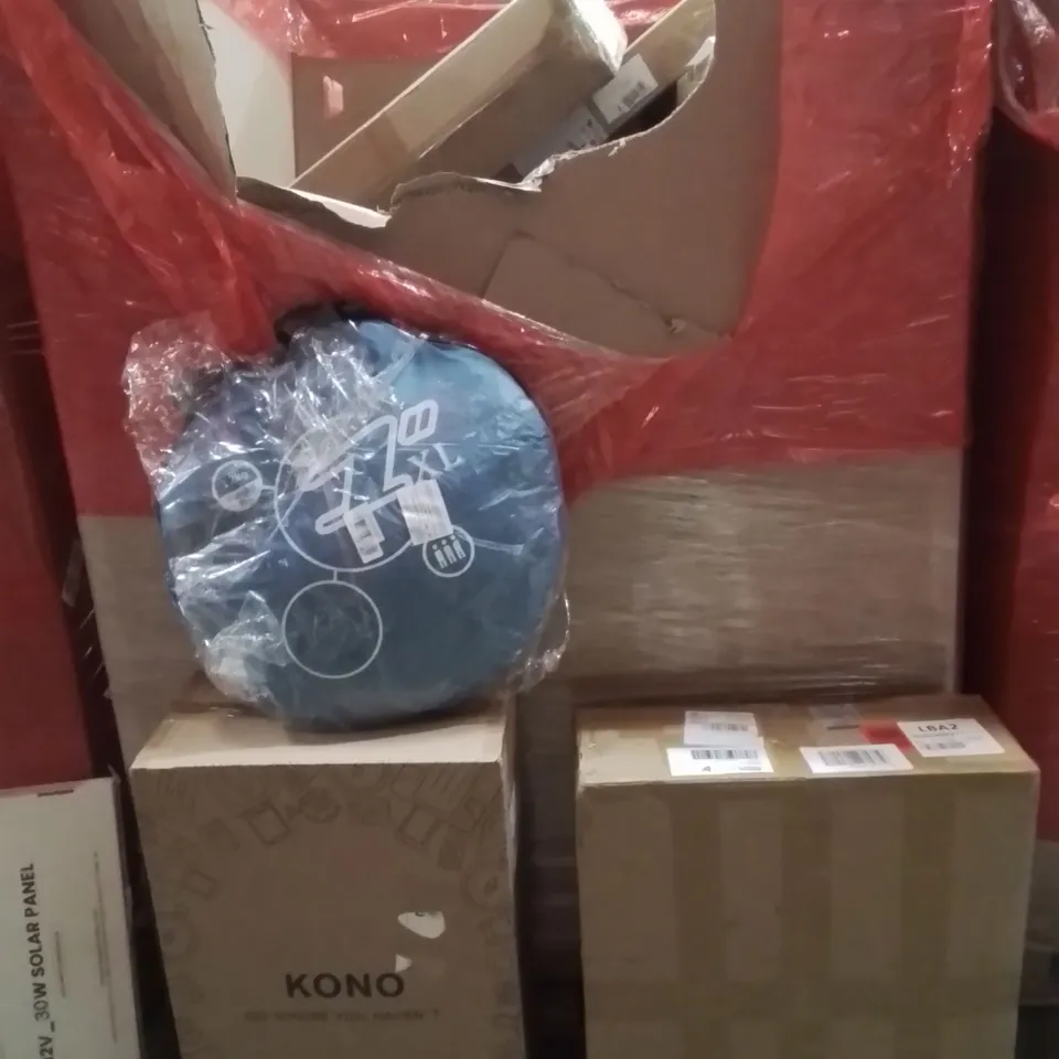 PALLET OF ASSORTED HOUSEHOLD GOODS AND PRODUCTS TO INCLUDE;SUITCASE,GRILL STAND,POPUP TENT