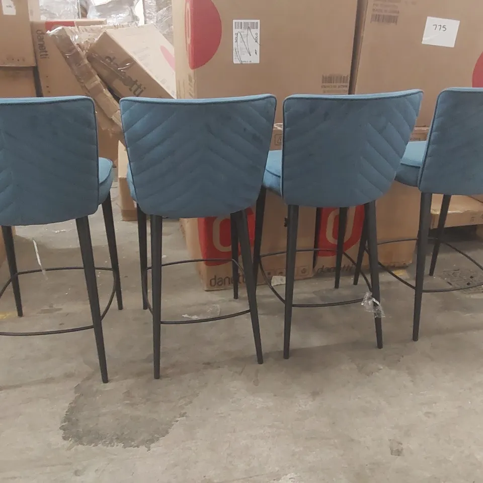 SET OF 4 DANETTI VELVET UPHOLSTERED BAR STOOLS