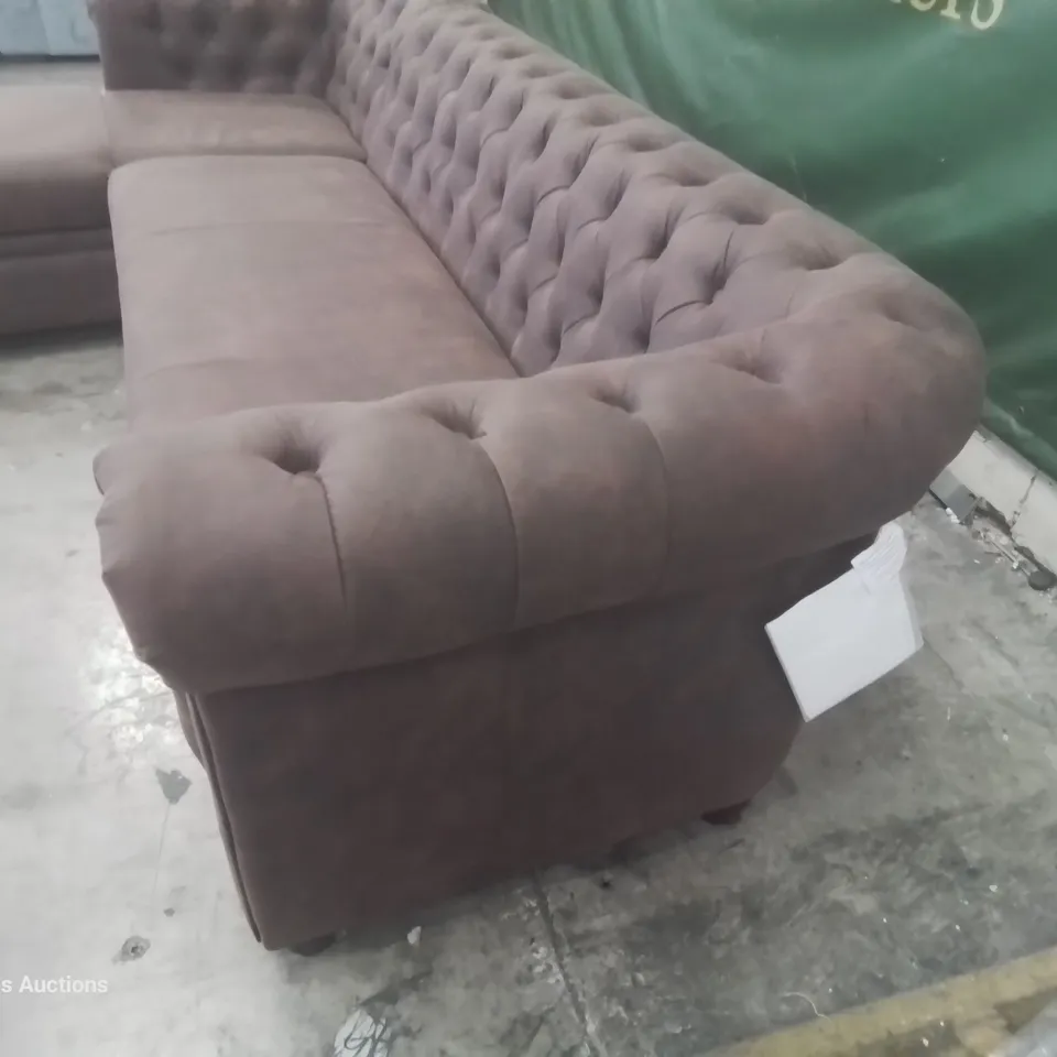 DESIGNER CHESTERFIELD LH CHAISE SOFA BROWN LEATHER 