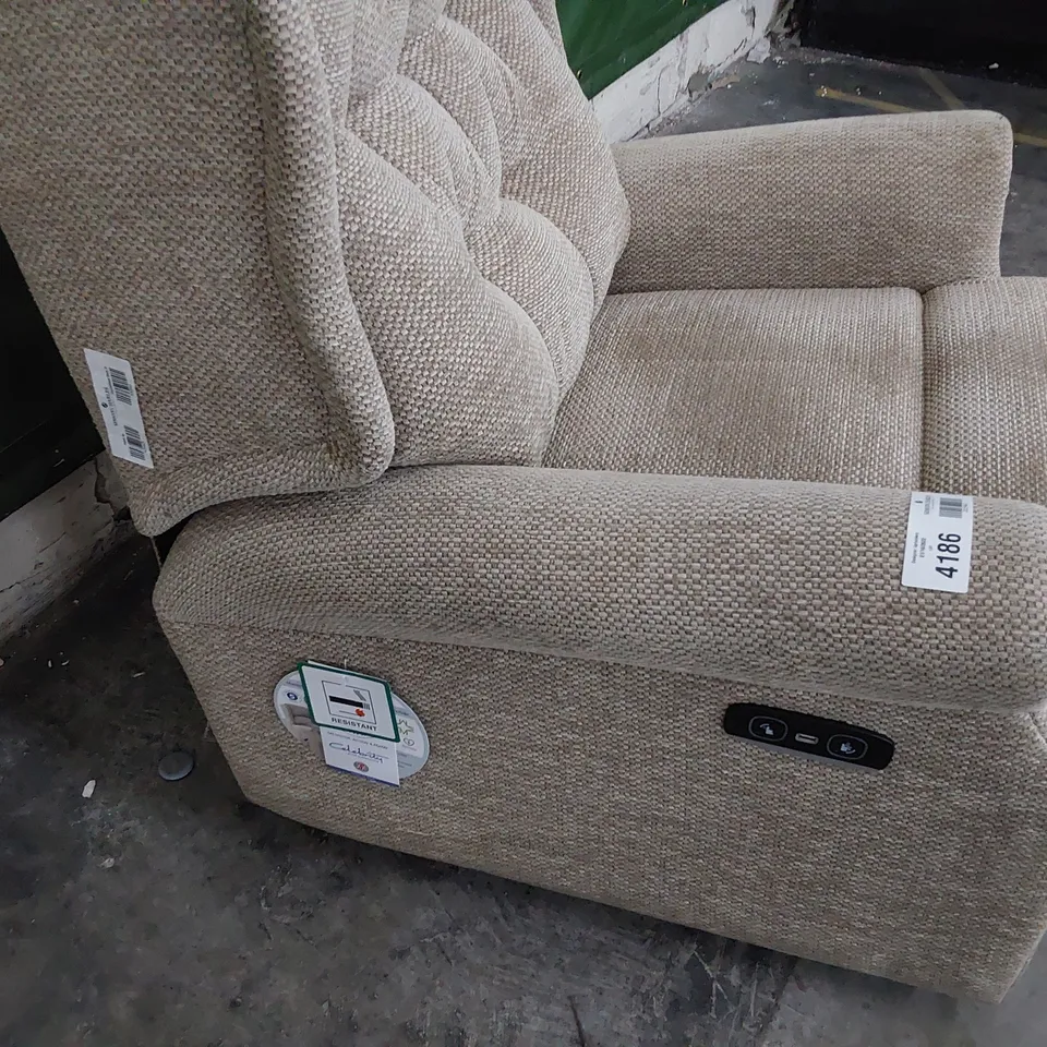 DESIGNER POWER RECLINING WINGED BACK EASY CHAIR BEIGE FABRIC 