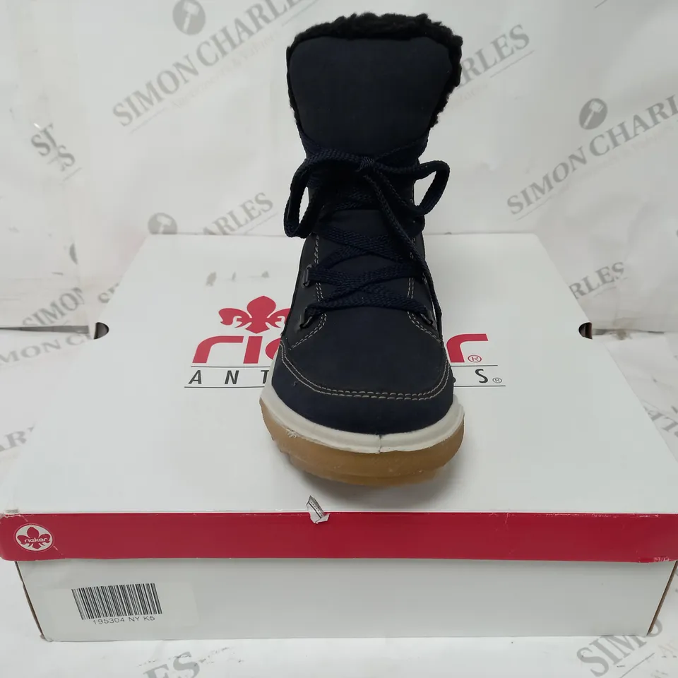 BOXED PAIR OF RIEKER BLUE BOOTS SIZE 5