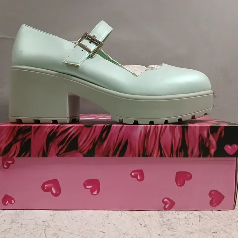 BOXED PAIR OF KOI TIRA PEARL MARY JANES SKY JEWEL EDITION IN BLUE (UNEVEN PAIR)